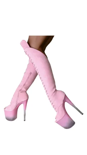 Hella Heels: Pink Ombre Open Toe Over Knee Boot - 8INCH - INSTORE