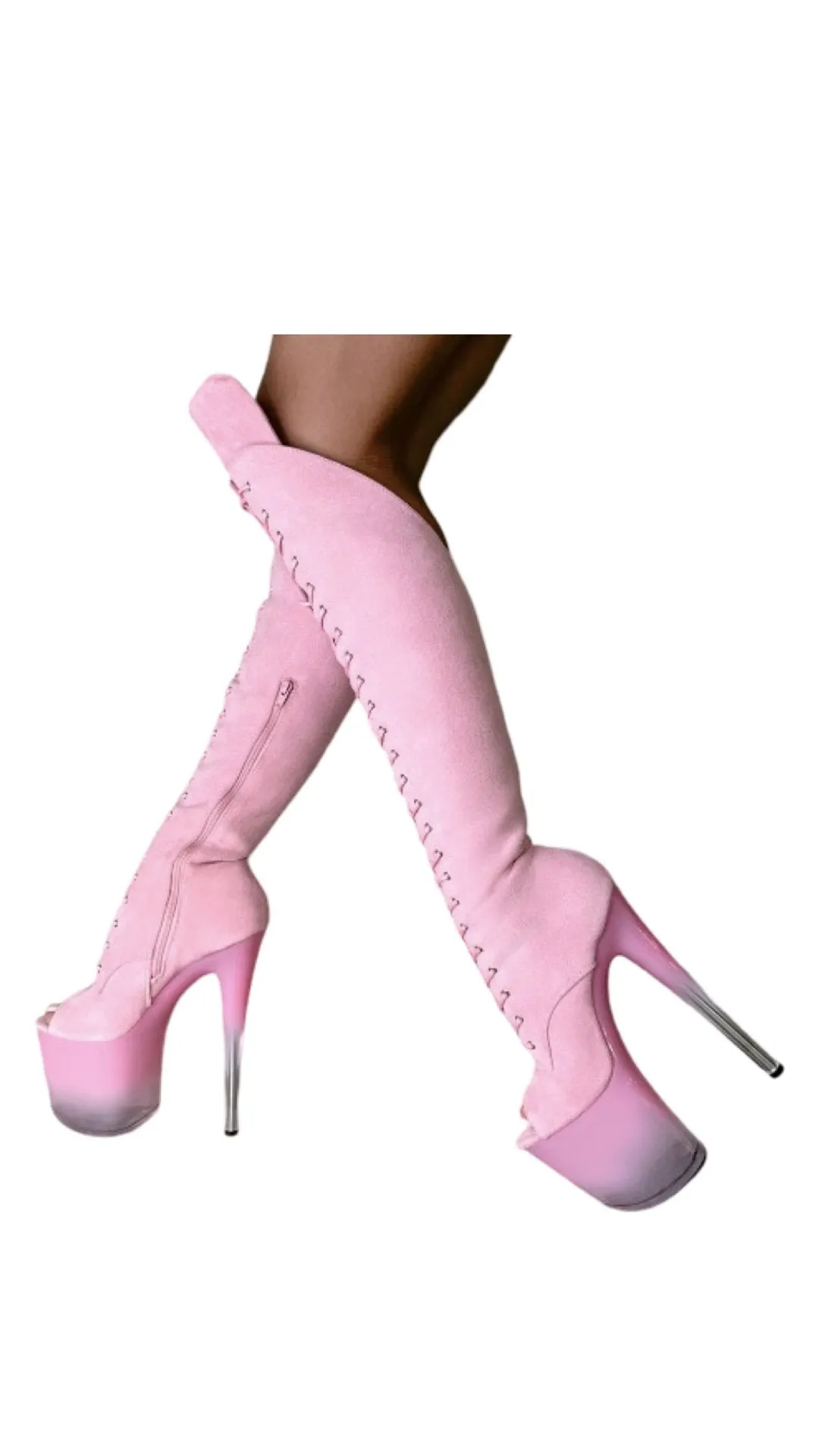 Hella Heels: Pink Ombre Open Toe Over Knee Boot - 8INCH - INSTORE