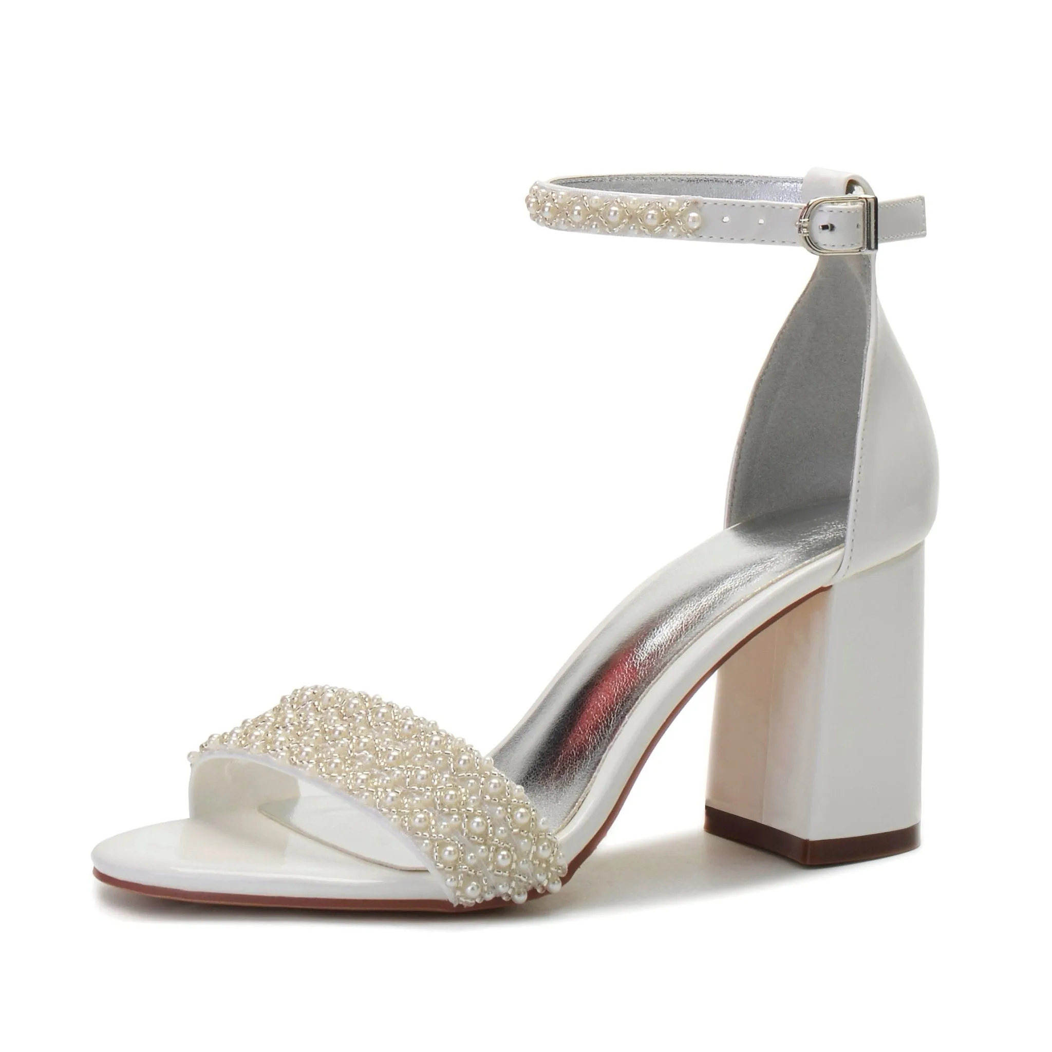 High Heels PU Pearls Wedding Sandals Shoe for Bride