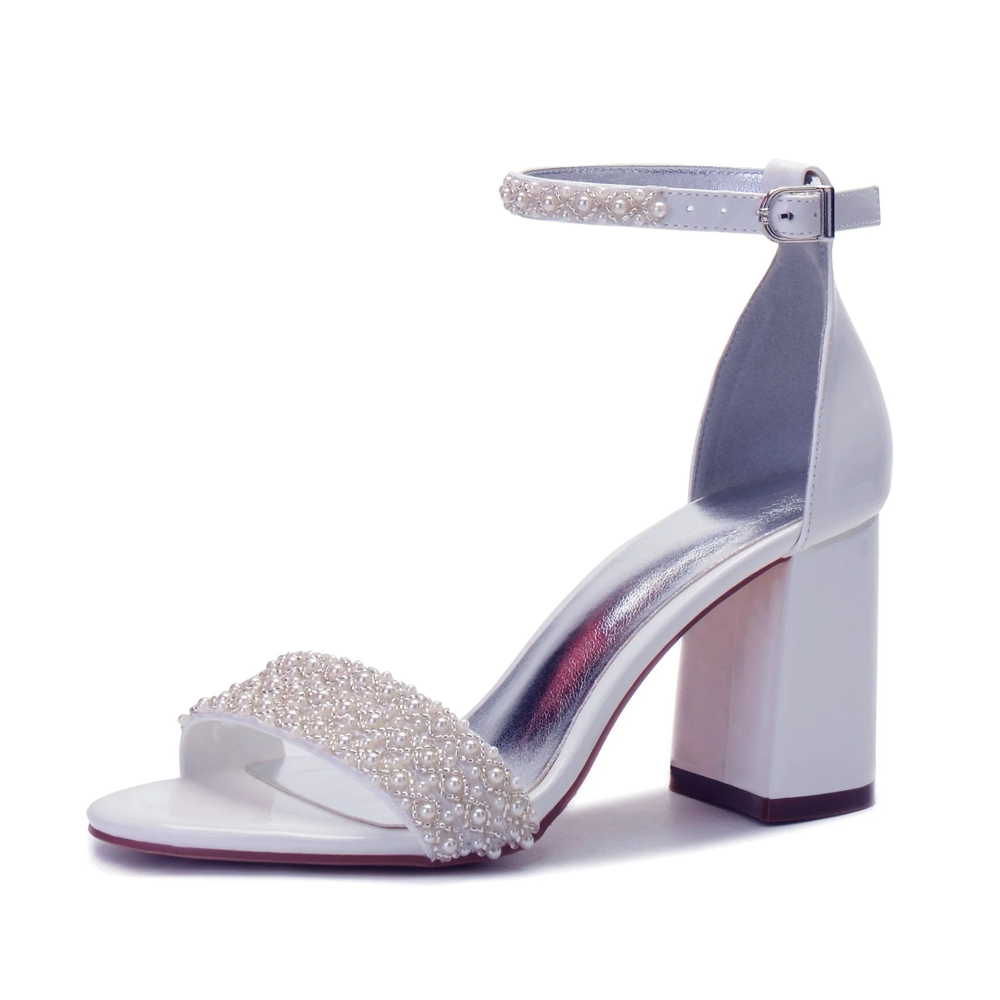 High Heels PU Pearls Wedding Sandals Shoe for Bride
