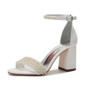 High Heels PU Pearls Wedding Sandals Shoe for Bride