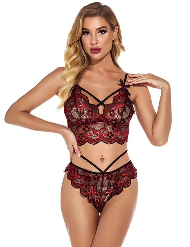 High Quality Lace Cross Strap Decoration Sexy Egypt Bra Set