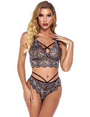 High Quality Lace Cross Strap Decoration Sexy Egypt Bra Set