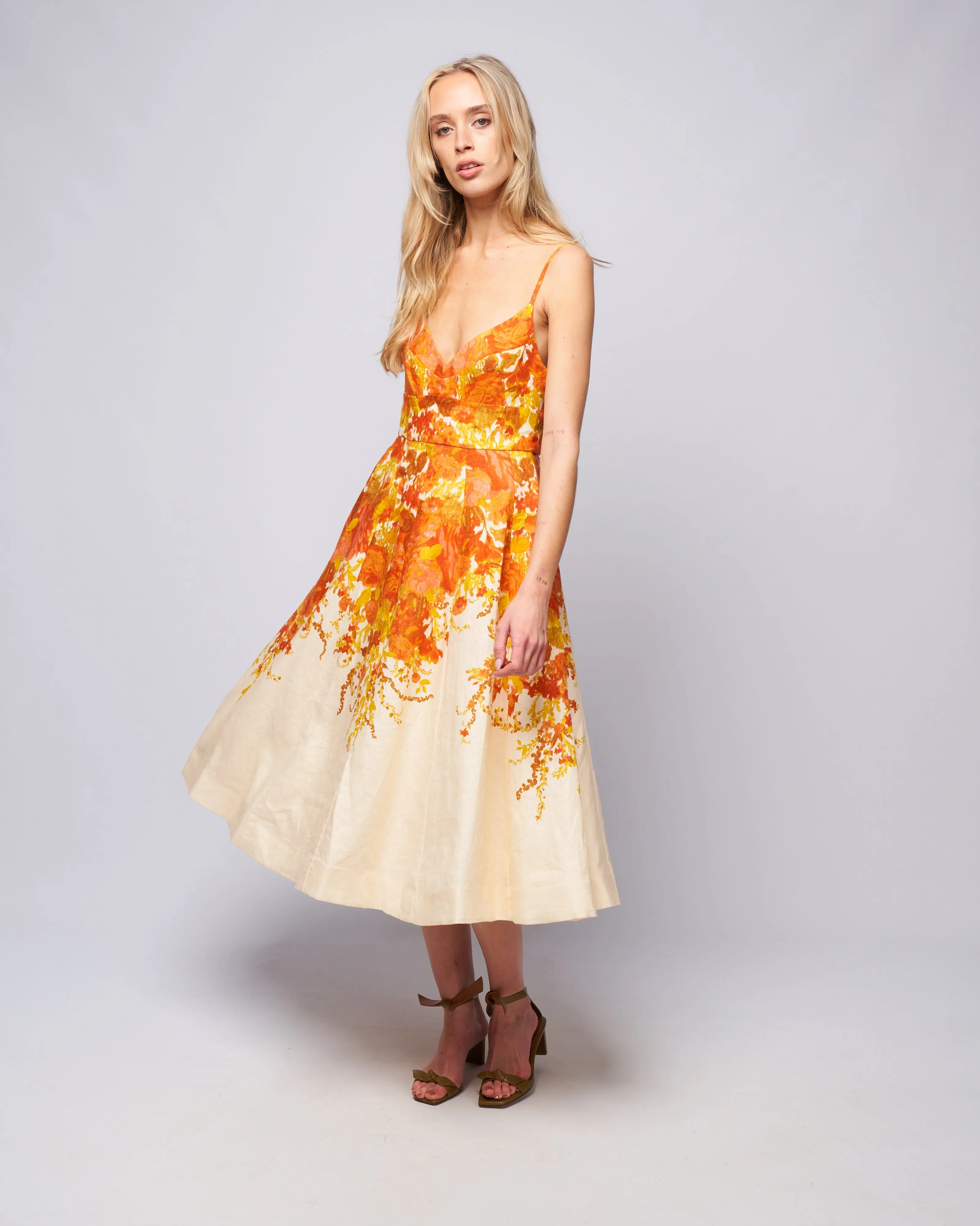 high tide picnic dress - citrus ikat floral