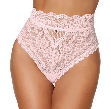 High Waist Lace Thong Baby Pink