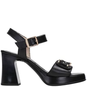 Hispanitas Black Leather Ankle Strap Platform Sandals