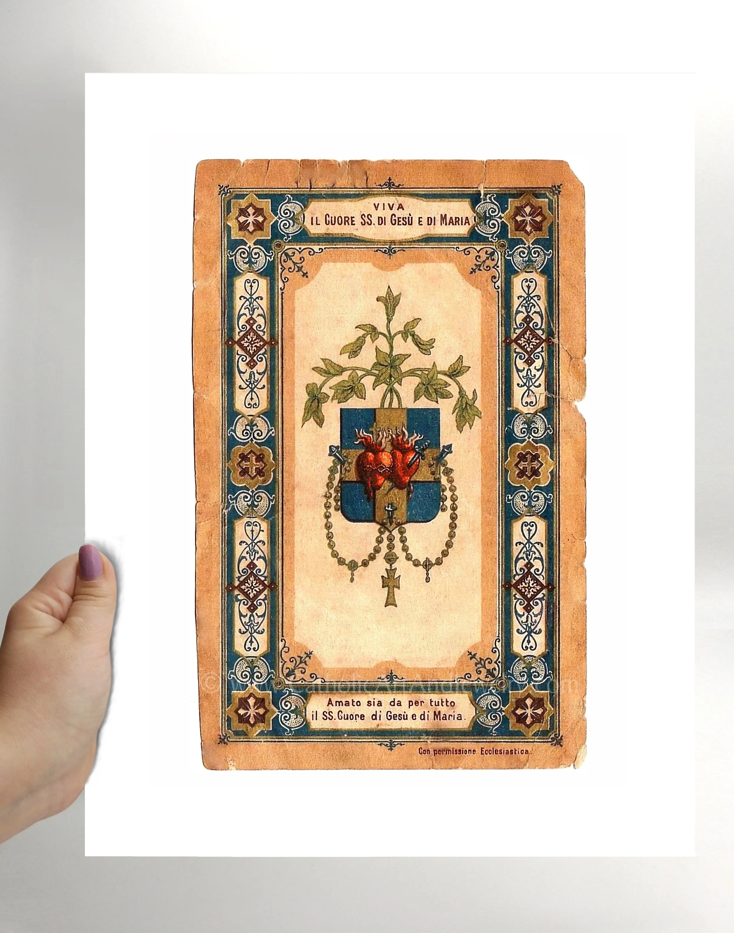 Holy Hearts of Jesus and Mary – based on a Vintage Holy Card – Catholic Art Print – Archival Quality