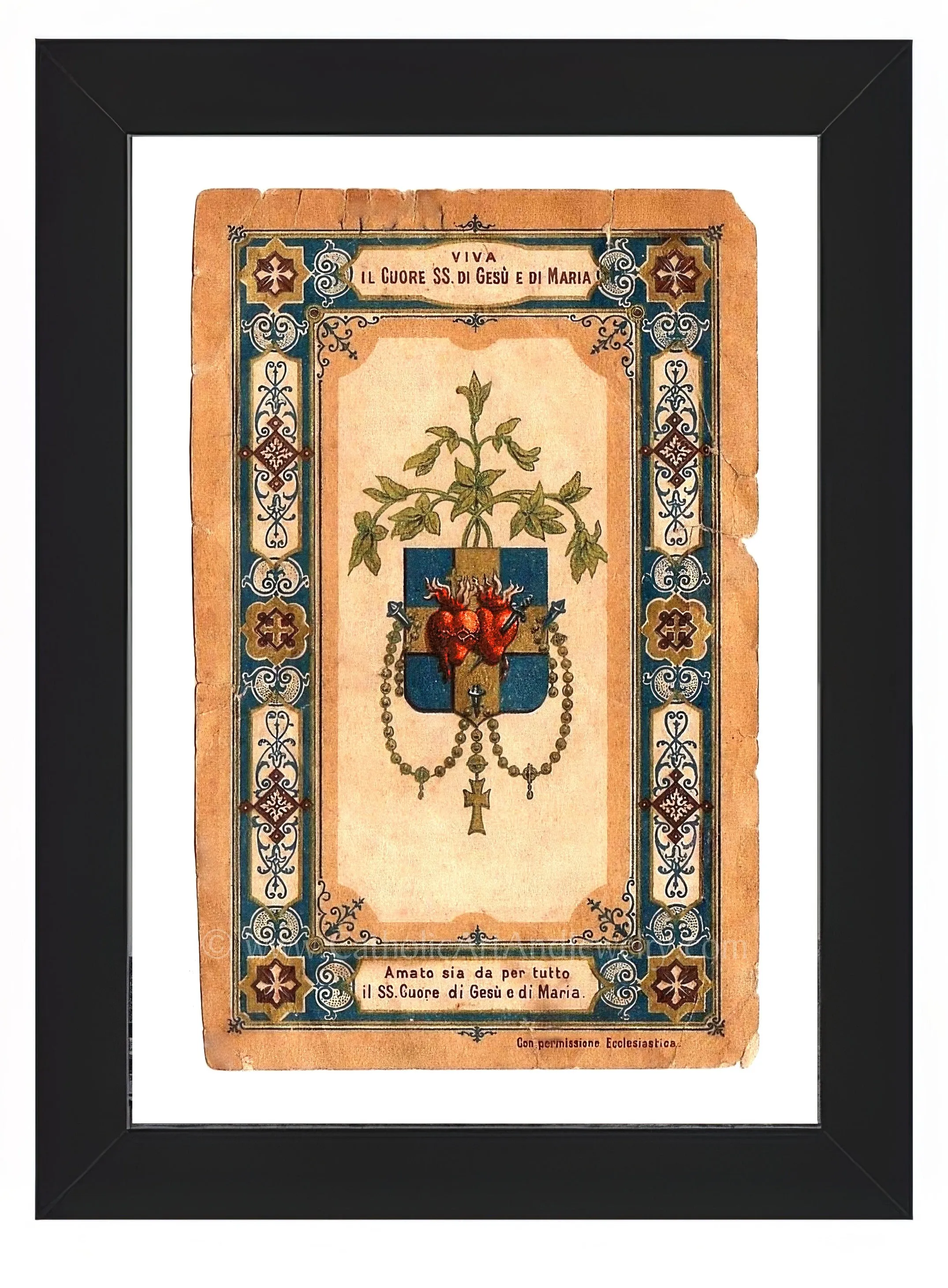 Holy Hearts of Jesus and Mary – based on a Vintage Holy Card – Catholic Art Print – Archival Quality