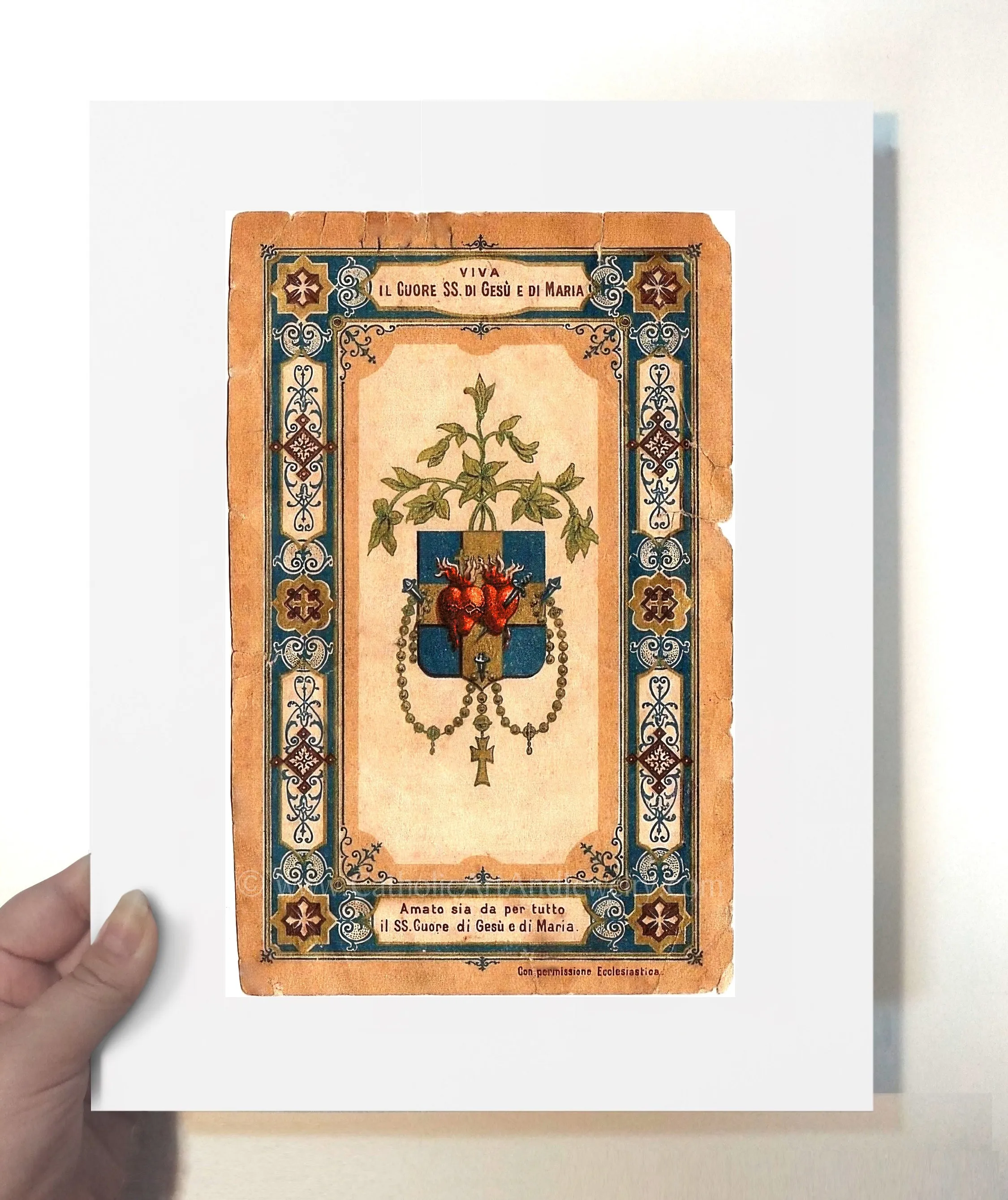 Holy Hearts of Jesus and Mary – based on a Vintage Holy Card – Catholic Art Print – Archival Quality