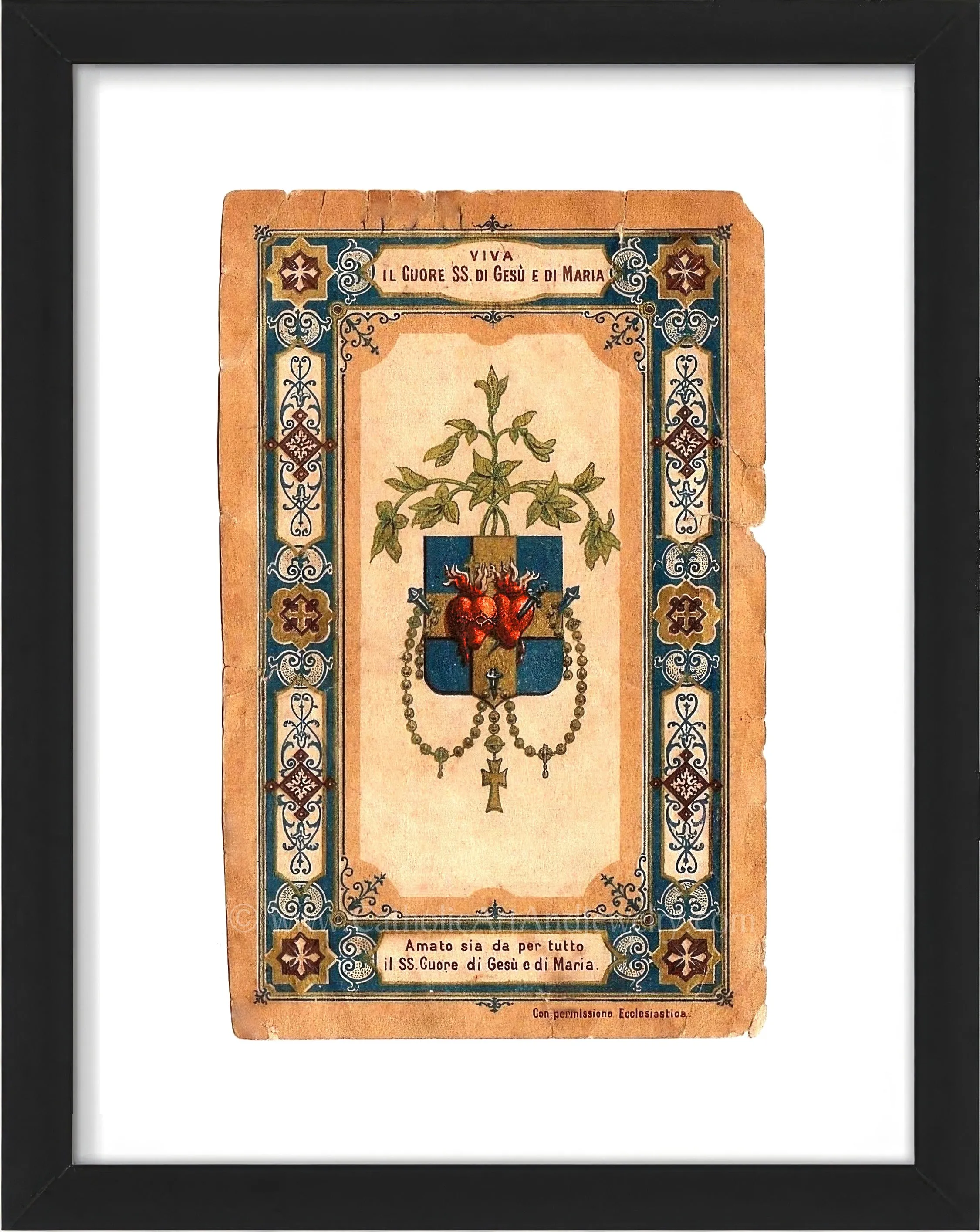 Holy Hearts of Jesus and Mary – based on a Vintage Holy Card – Catholic Art Print – Archival Quality
