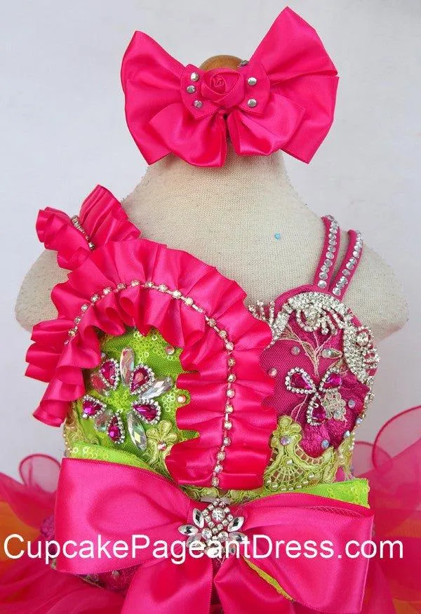 Infant/toddler/baby/children/kids Girl's Glitz Pageant Dress With Hair Bow