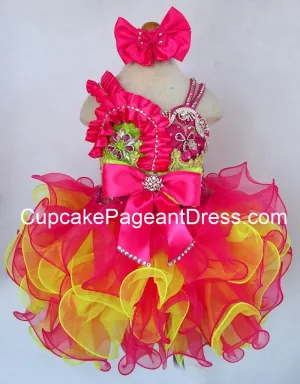 Infant/toddler/baby/children/kids Girl's Glitz Pageant Dress With Hair Bow