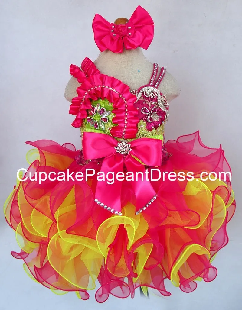 Infant/toddler/baby/children/kids Girl's Glitz Pageant Dress With Hair Bow