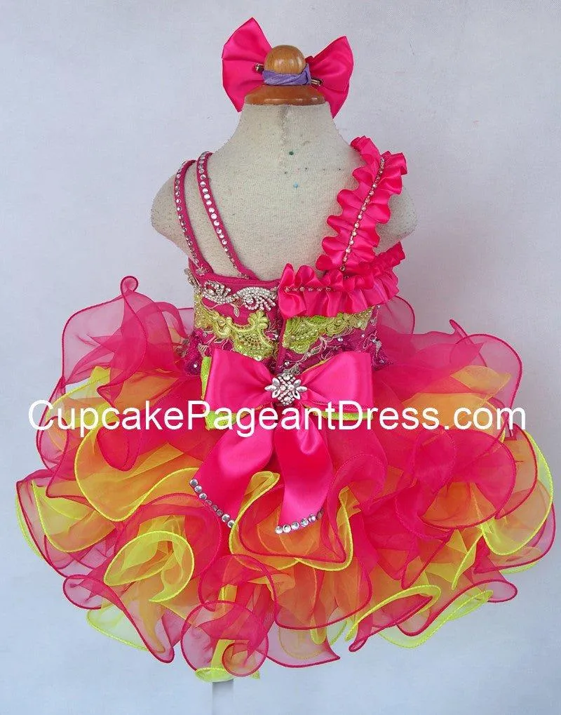 Infant/toddler/baby/children/kids Girl's Glitz Pageant Dress With Hair Bow