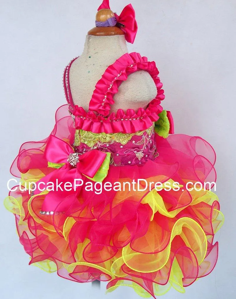 Infant/toddler/baby/children/kids Girl's Glitz Pageant Dress With Hair Bow