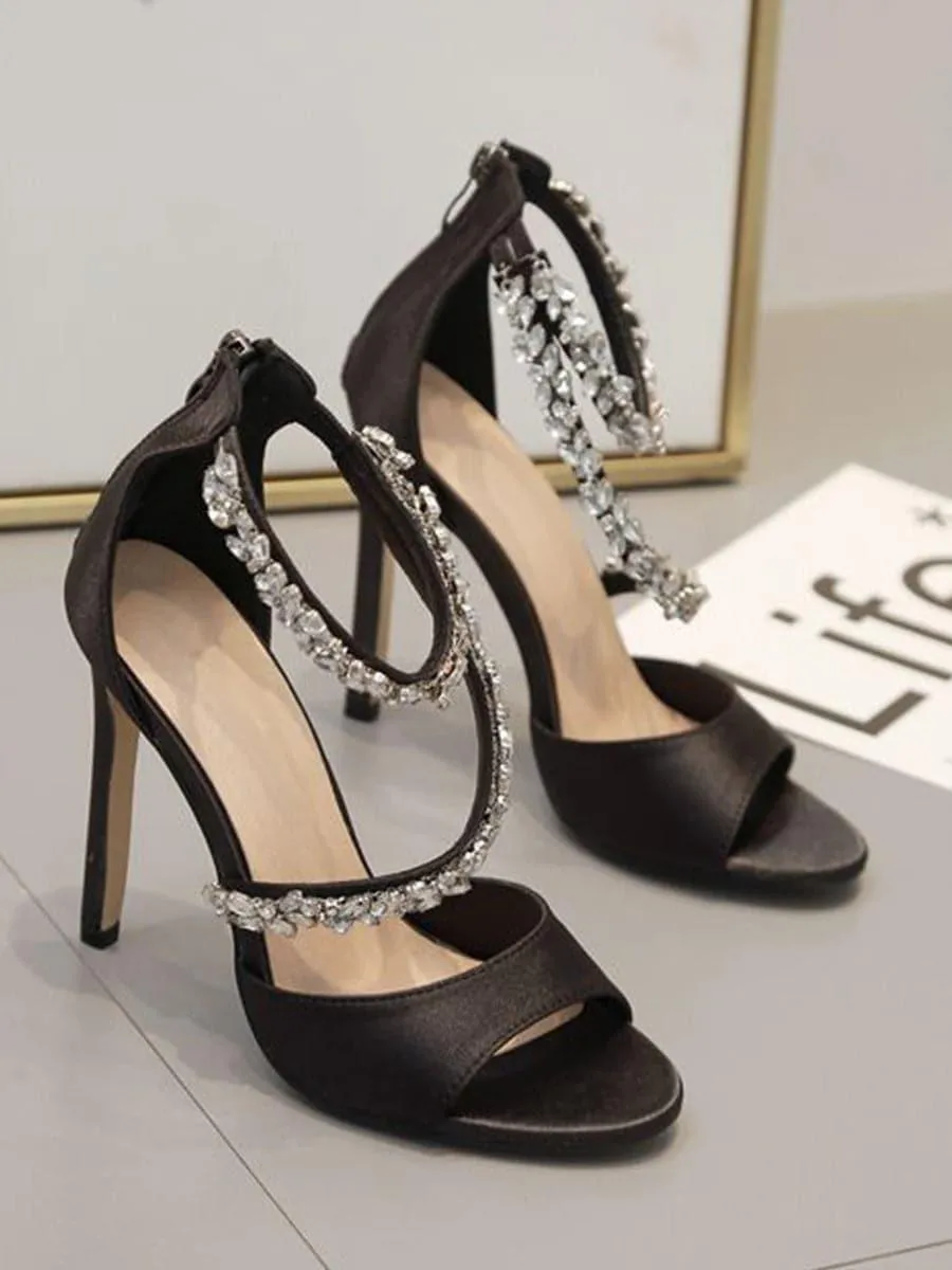 Inlay Stone Open toe Thin Heels MHE1010