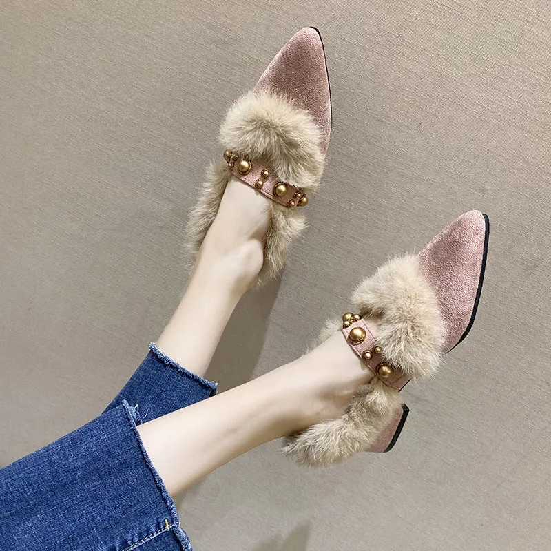 INSTOCK- shallow pointed toe low heel thick heel for women