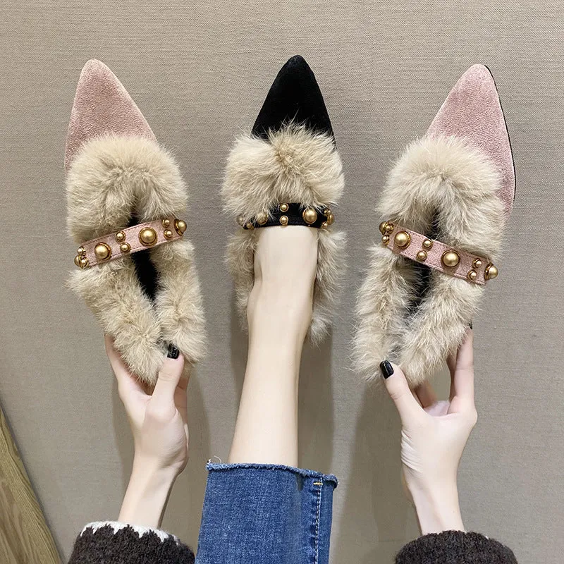 INSTOCK- shallow pointed toe low heel thick heel for women