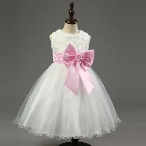 Ivory Online Princess Flower Girl Dresses, Weding Little Girl Dresses with Pink Bow, FGS024