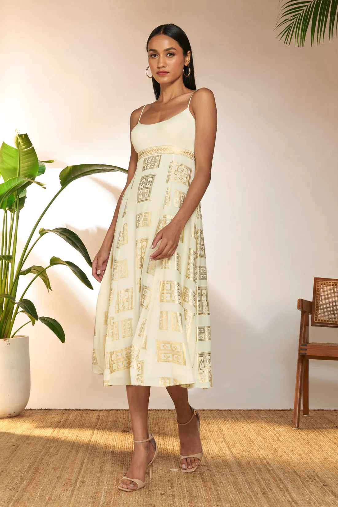 Ivory Open Door Foil Dress - Ready To Ship