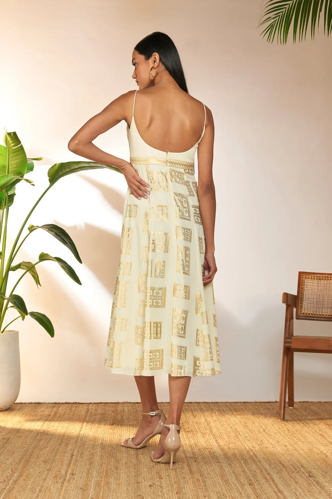 Ivory Open Door Foil Dress - Ready To Ship