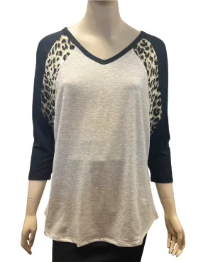 Jane Baseball Style Leopard and Black and Tan Top