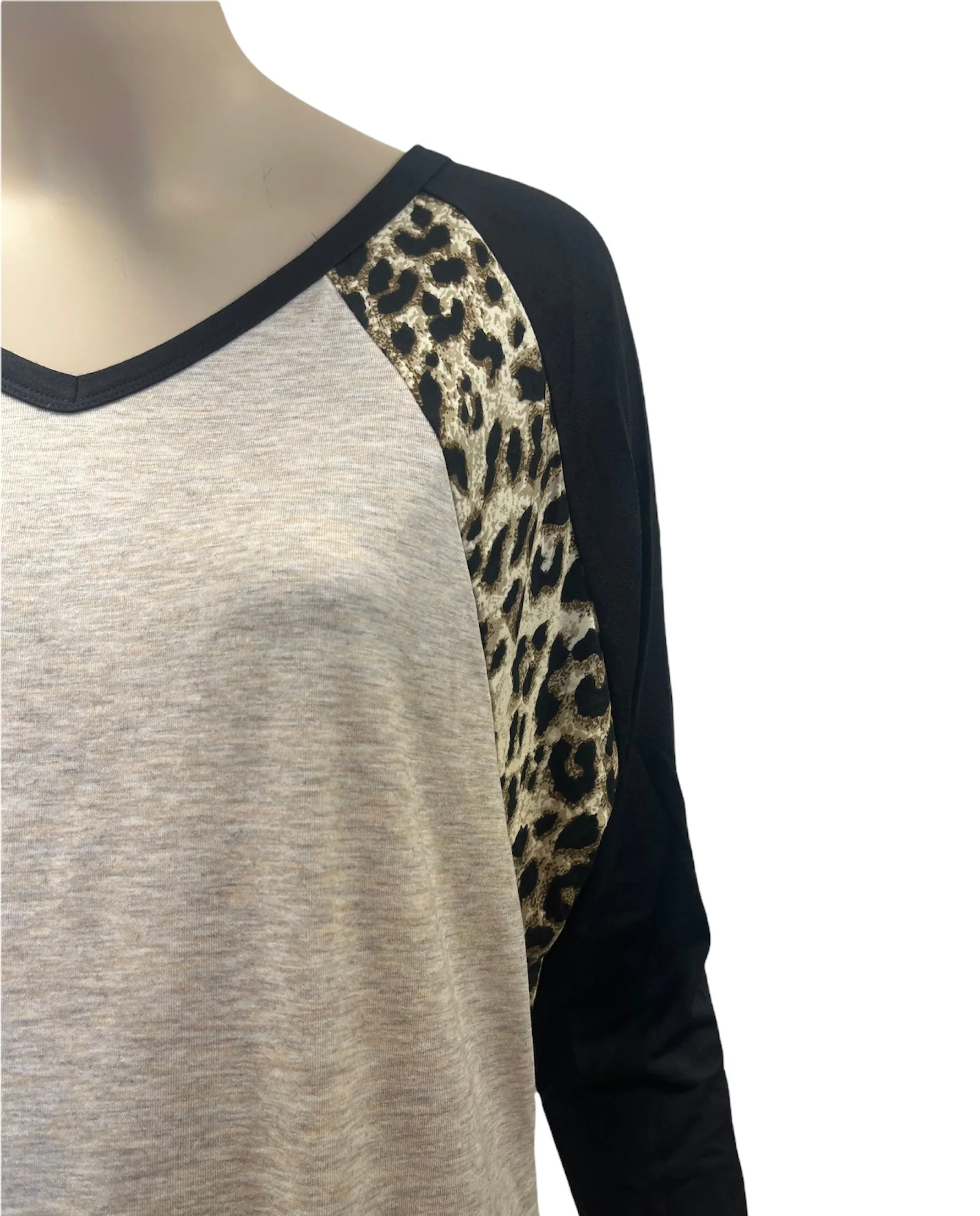 Jane Baseball Style Leopard and Black and Tan Top