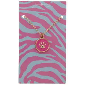 Jane Marie Kids Pink Enamel Disc With Center Gold Paw Print Necklace
