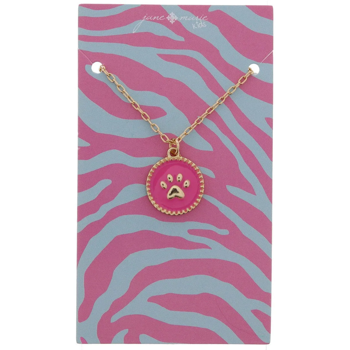 Jane Marie Kids Pink Enamel Disc With Center Gold Paw Print Necklace
