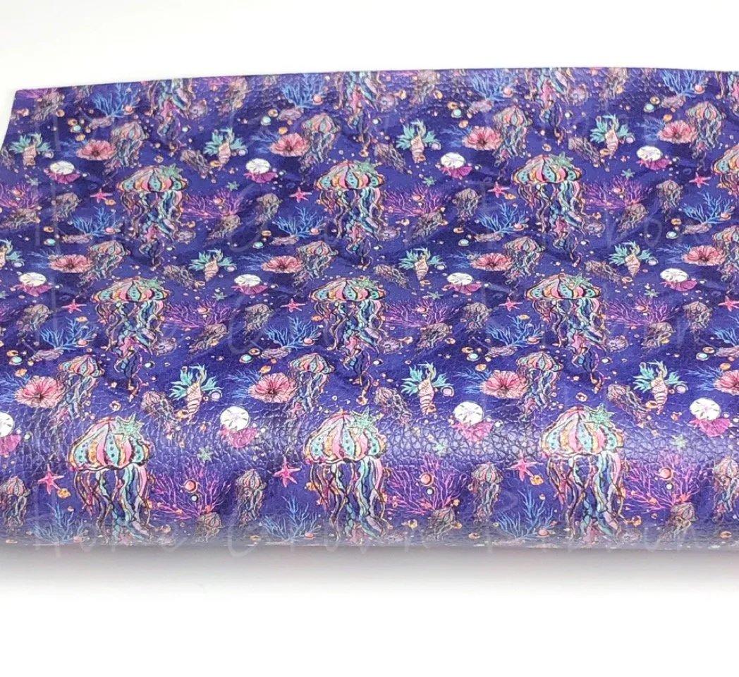 Jellyfish on Blue Faux Leather Sheet USDR