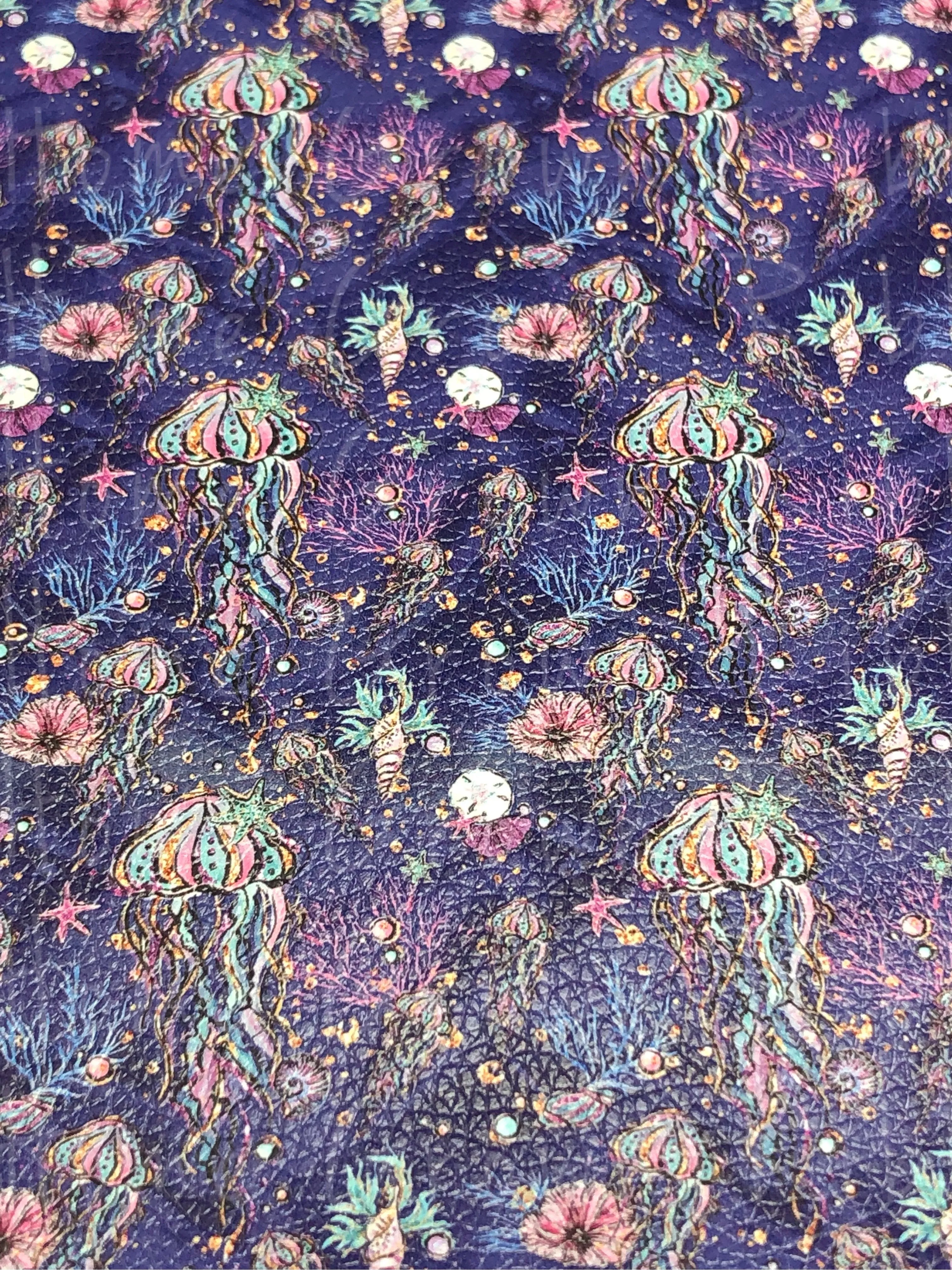 Jellyfish on Blue Faux Leather Sheet USDR