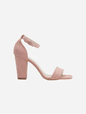 Jess Open Toe Block Vegan Suede Heels | Dusty Pink