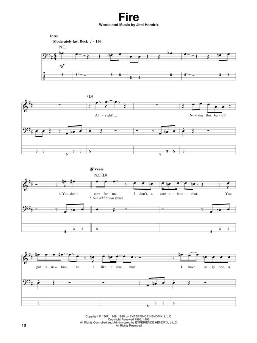 Jimi Hendrix - Smash Hits, Bass Play-Along Volume 10