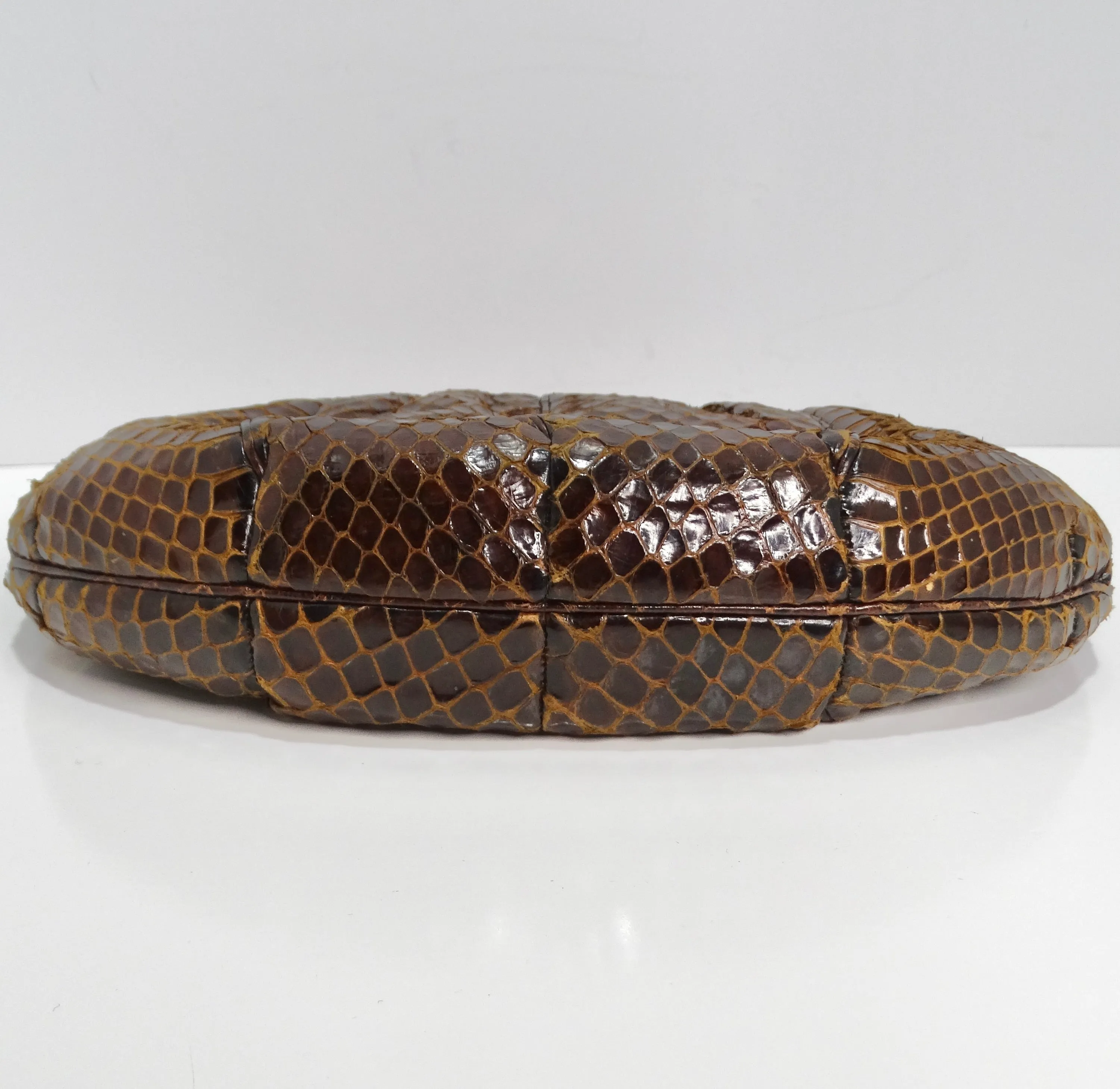 Judith Leiber 1980s Brown Snakeskin Embossed Clutch