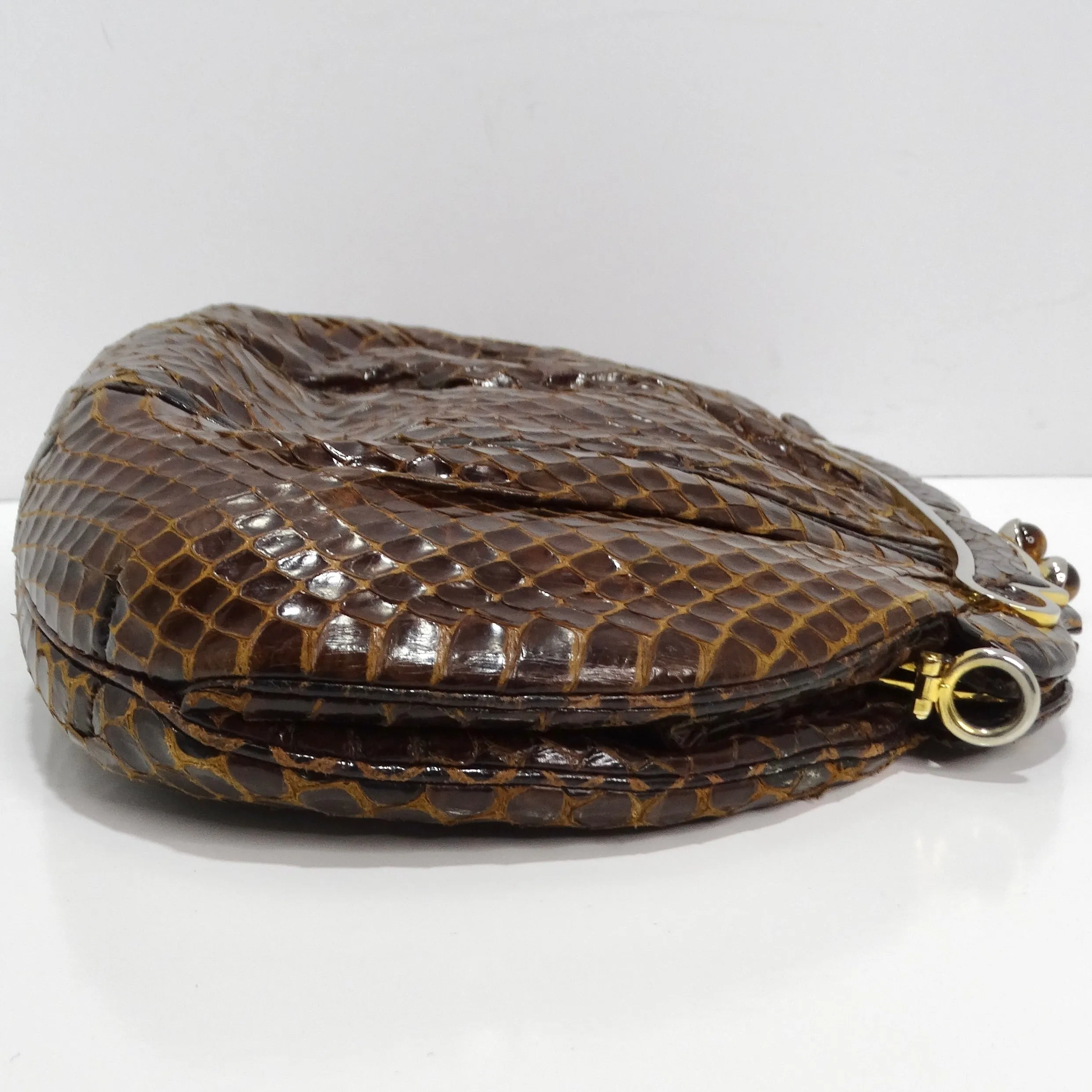 Judith Leiber 1980s Brown Snakeskin Embossed Clutch