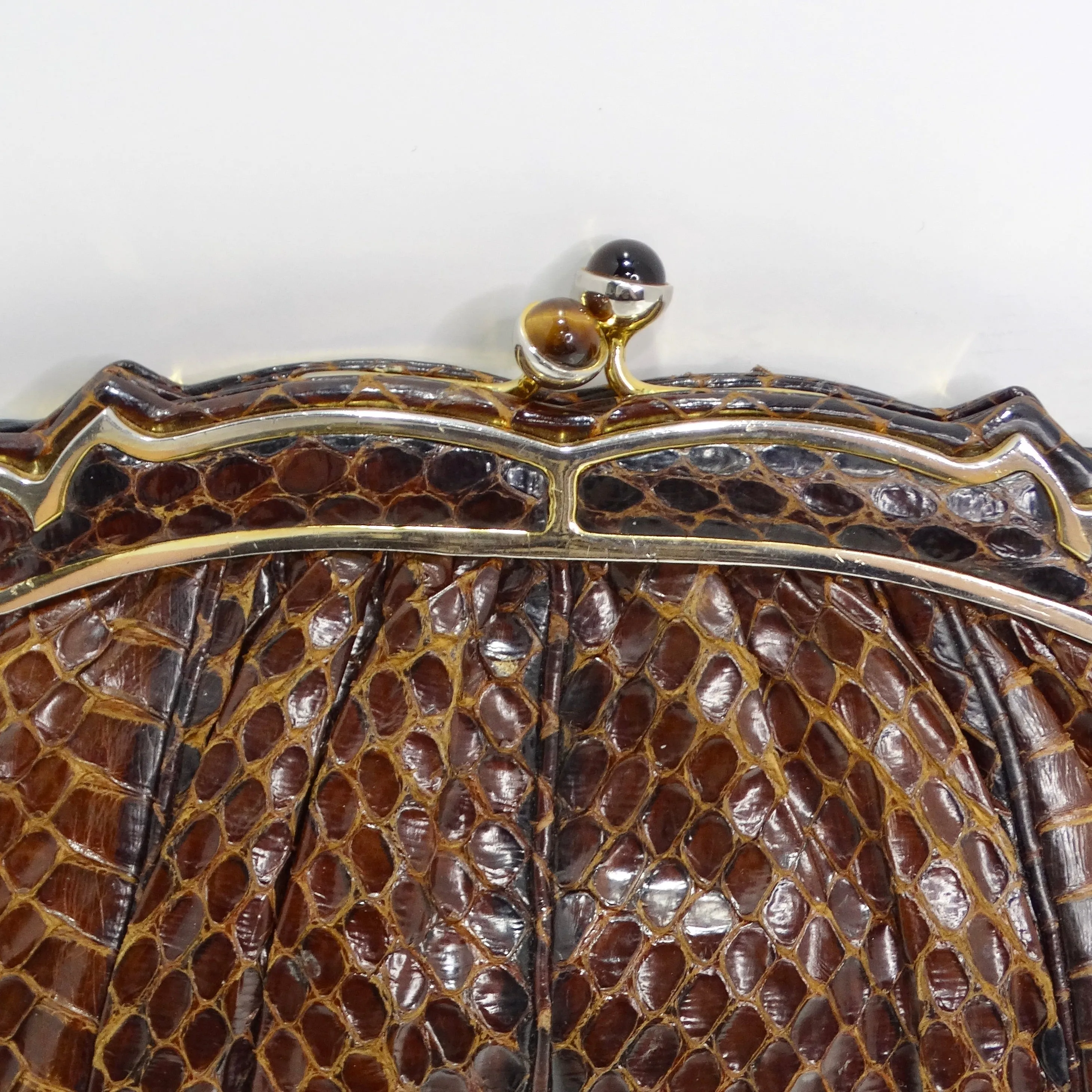 Judith Leiber 1980s Brown Snakeskin Embossed Clutch