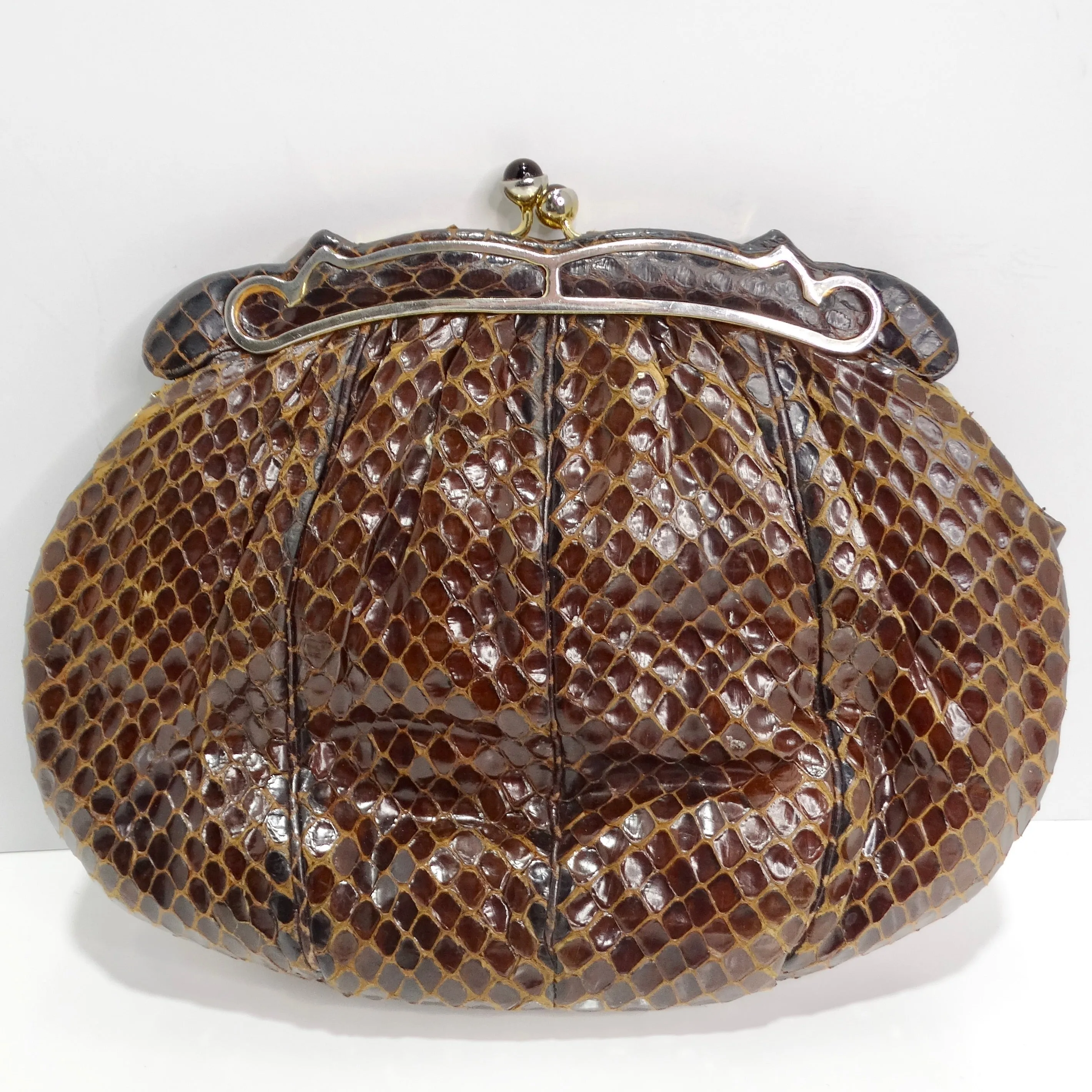 Judith Leiber 1980s Brown Snakeskin Embossed Clutch