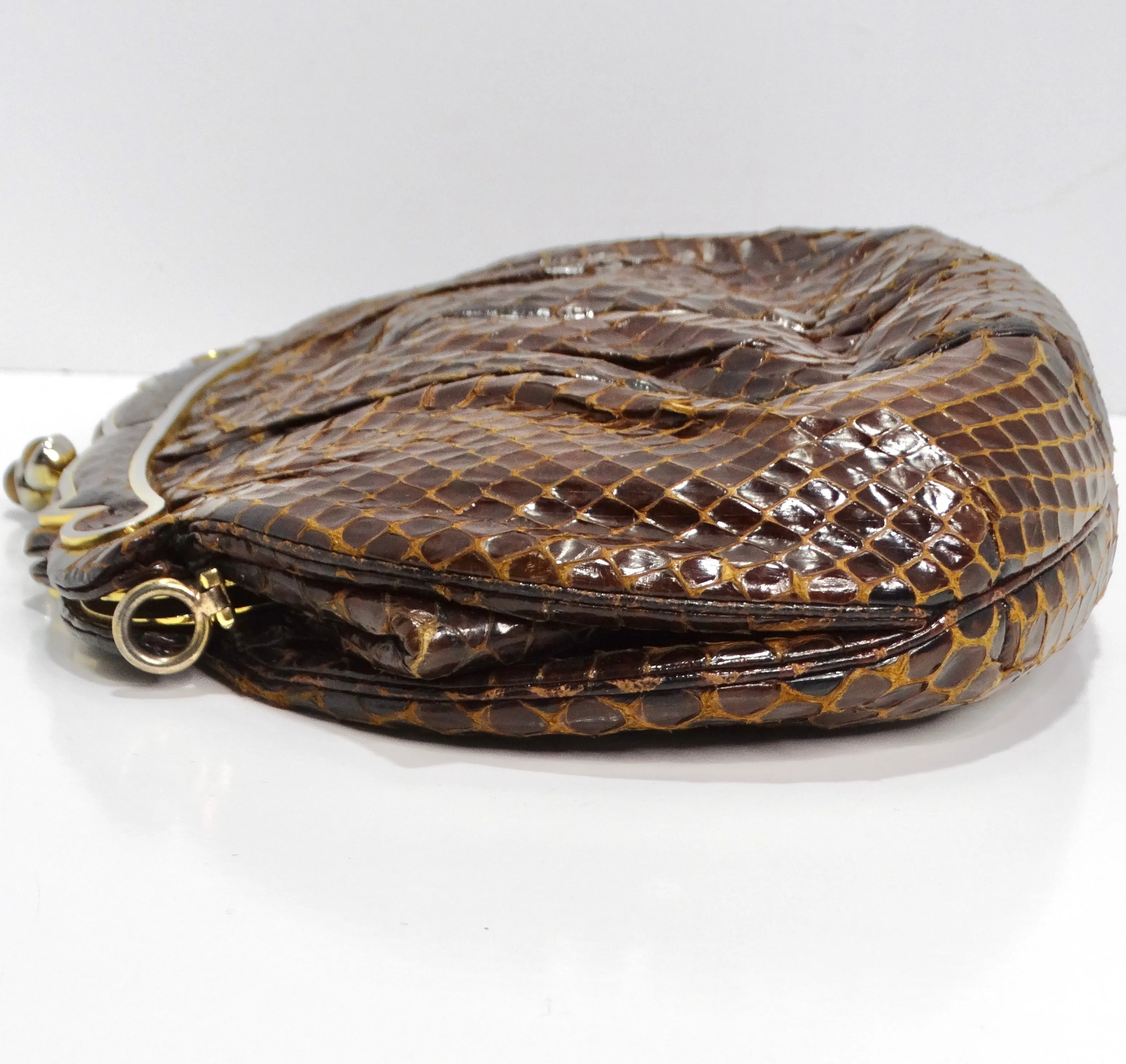 Judith Leiber 1980s Brown Snakeskin Embossed Clutch