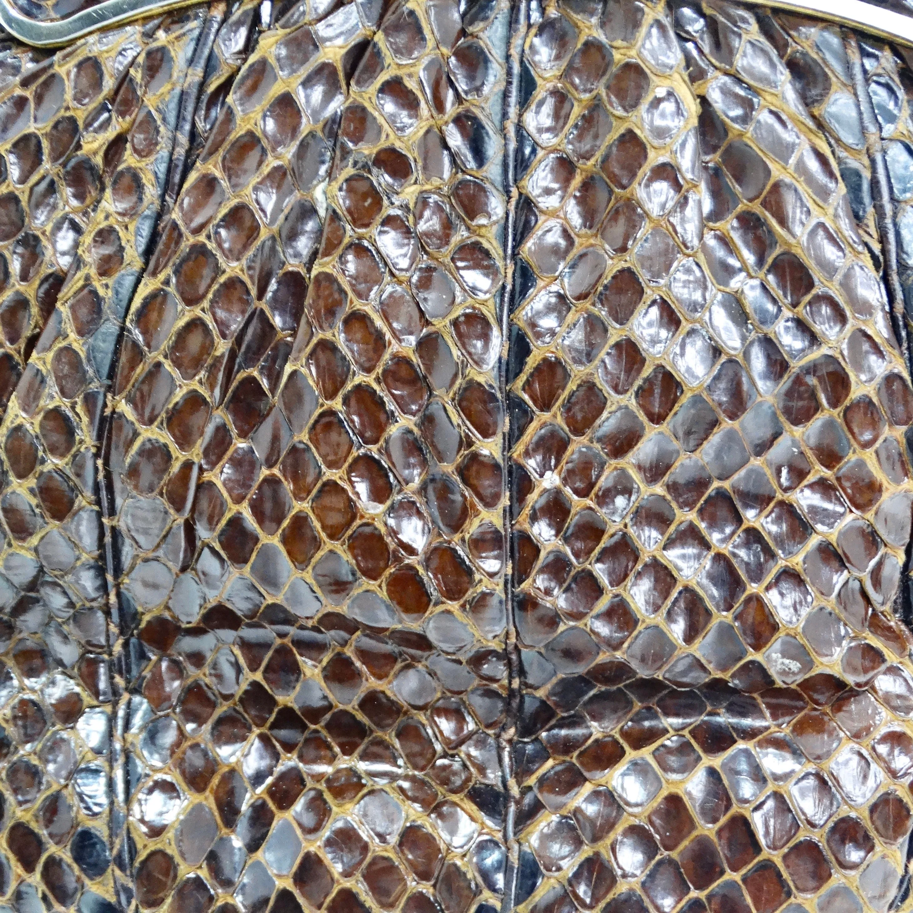 Judith Leiber 1980s Brown Snakeskin Embossed Clutch