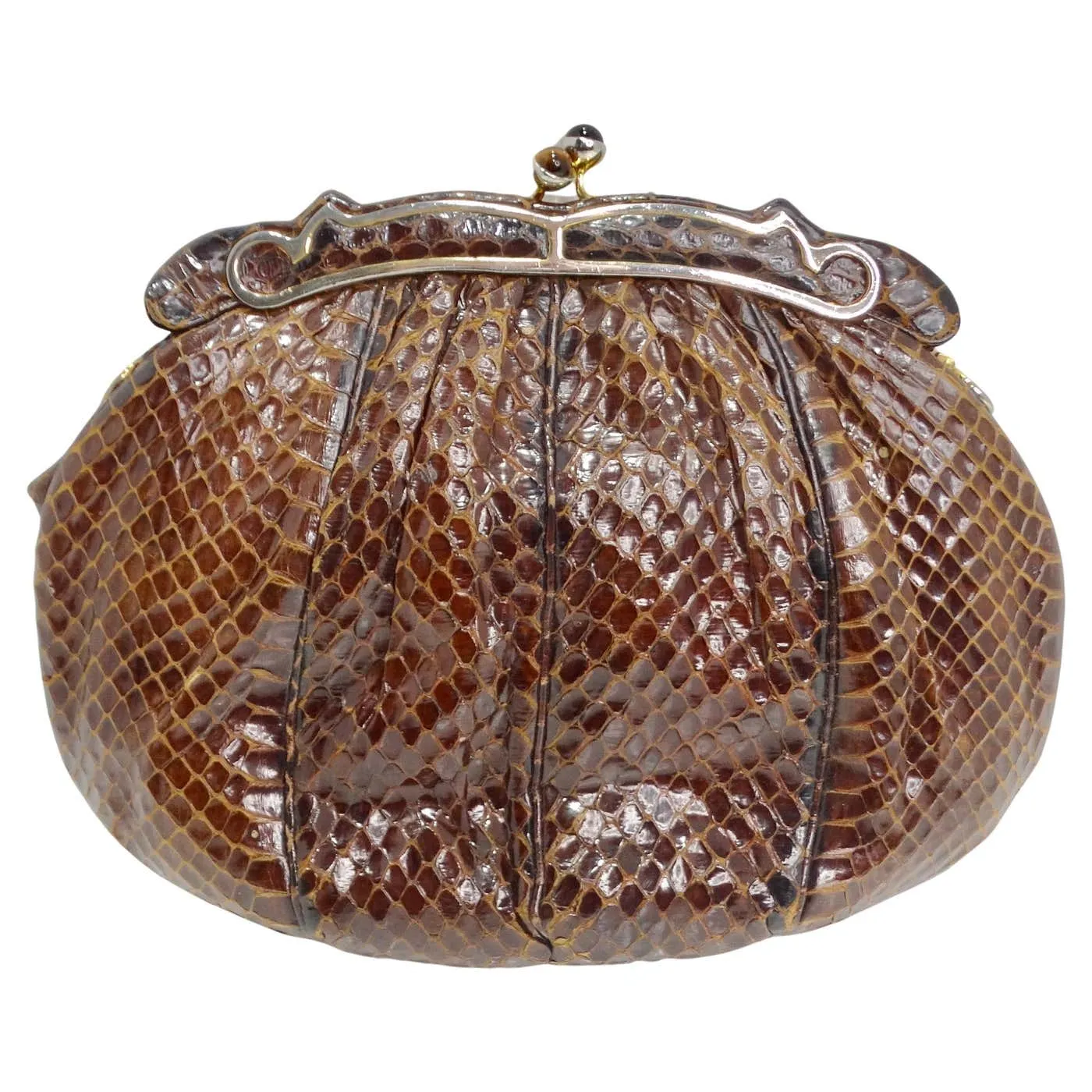 Judith Leiber 1980s Brown Snakeskin Embossed Clutch