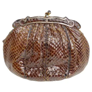 Judith Leiber 1980s Brown Snakeskin Embossed Clutch