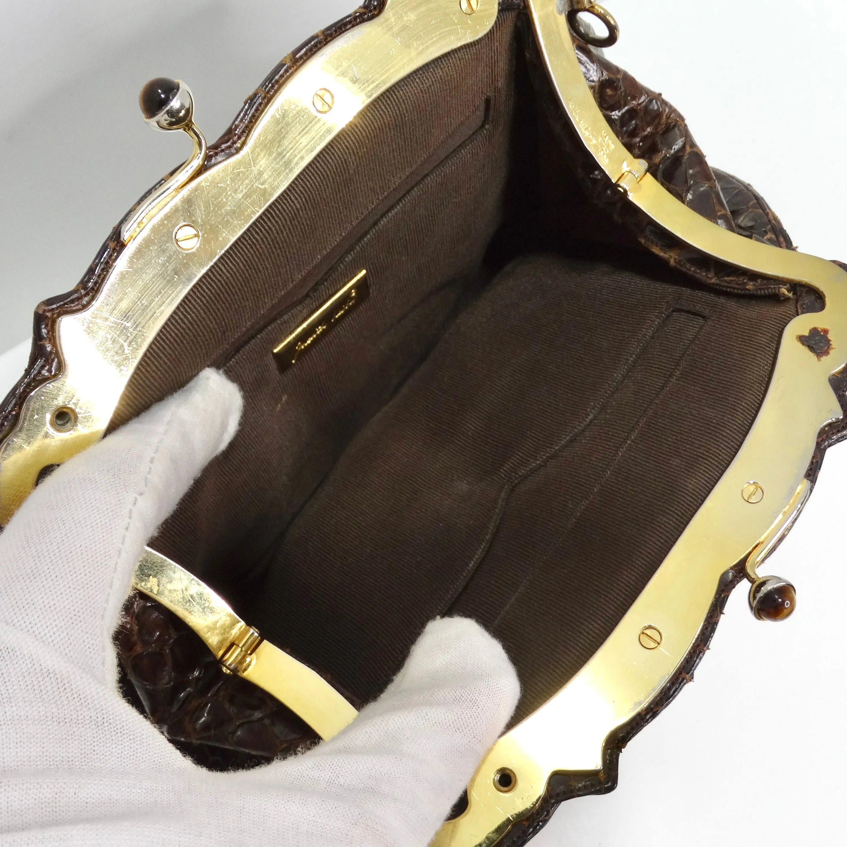 Judith Leiber 1980s Brown Snakeskin Embossed Clutch