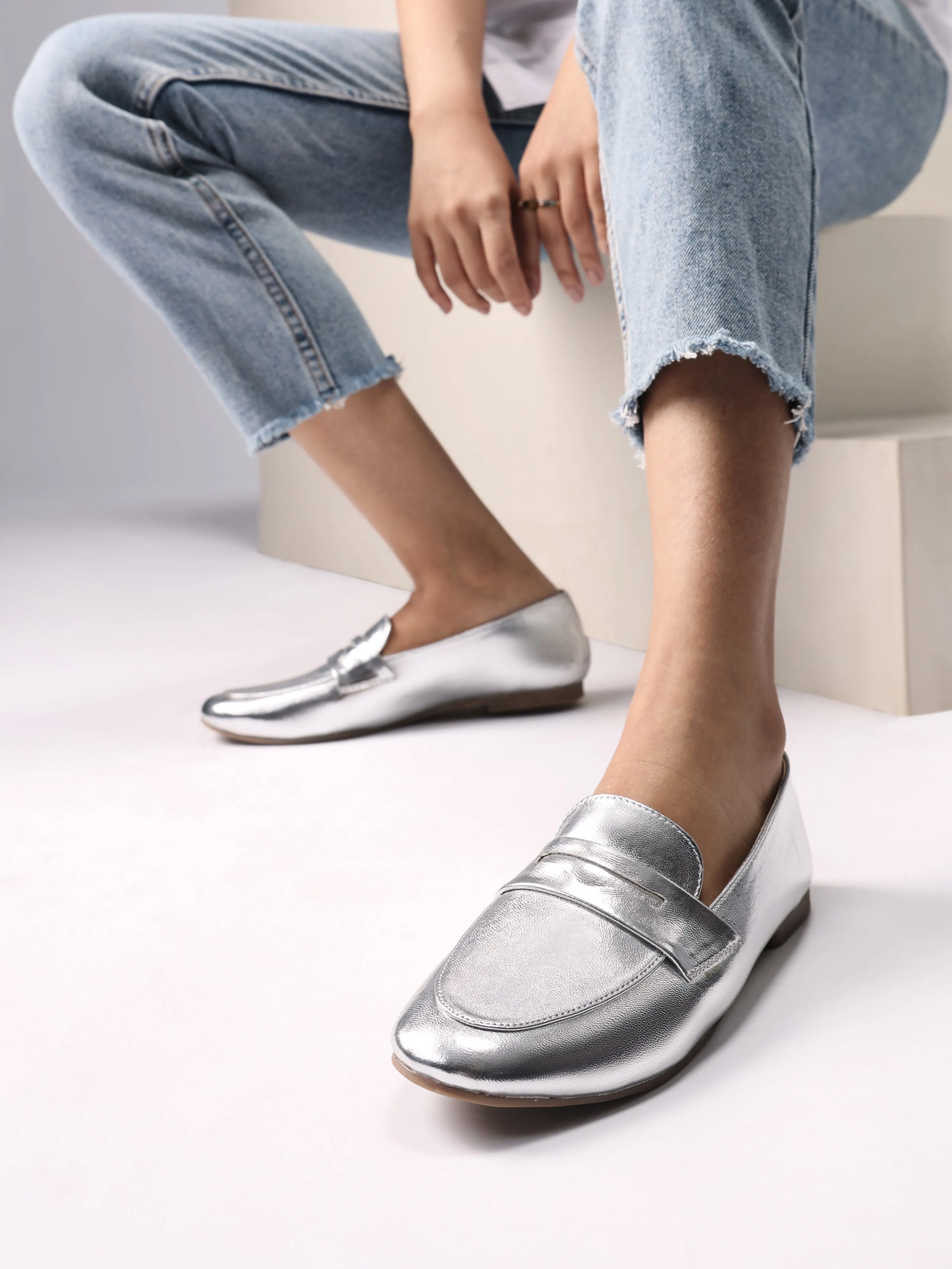 Kate Silver Loafers For Women