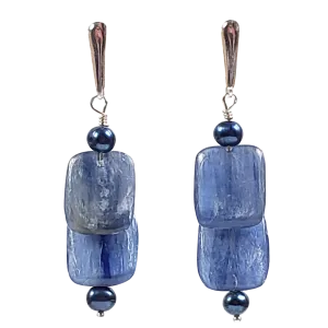 Kyanite Flats & Pearl Earrings