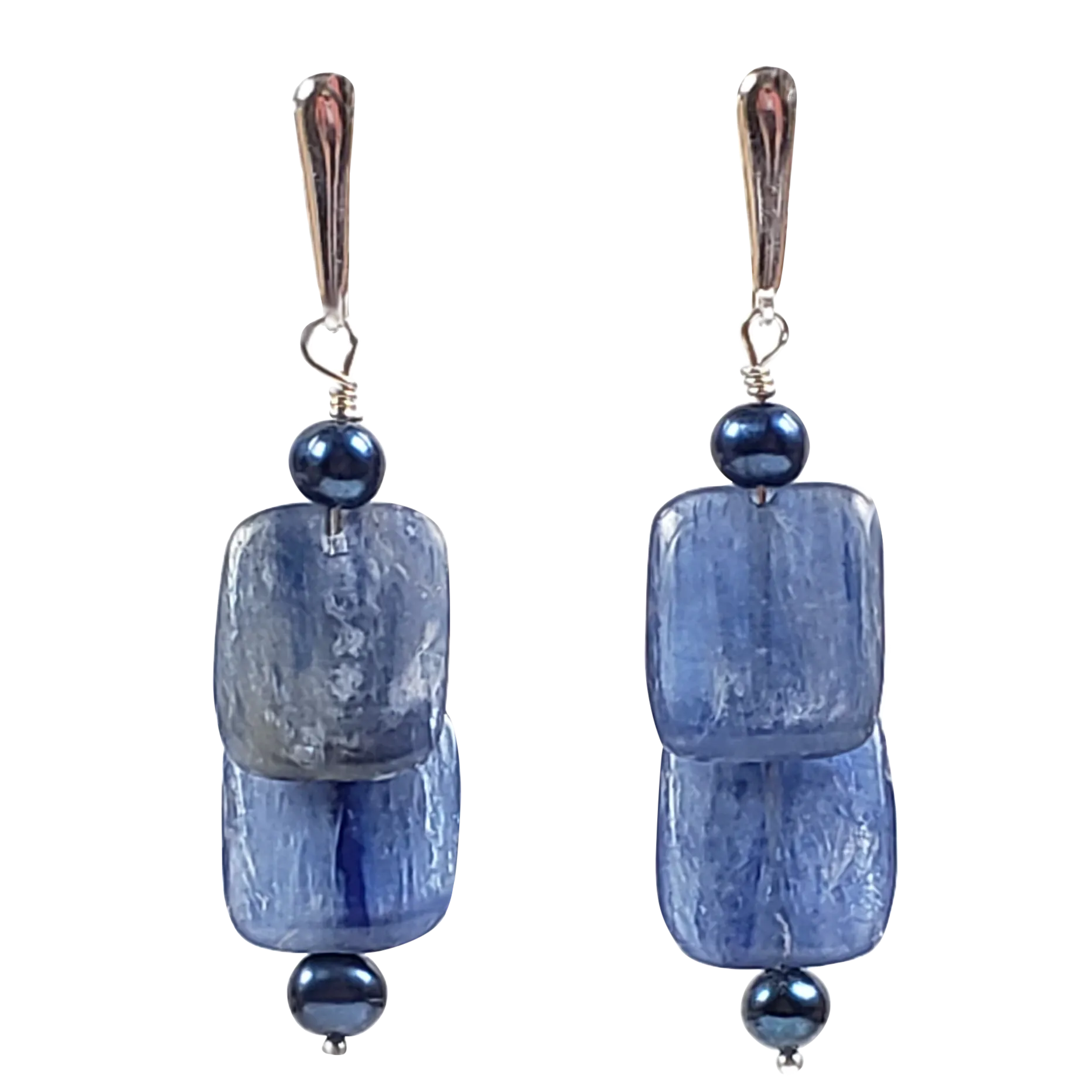 Kyanite Flats & Pearl Earrings