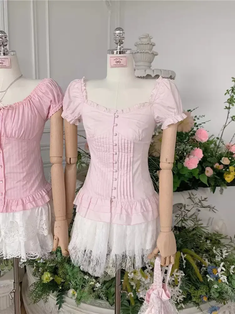 Lace Ribbon Puff Blouse