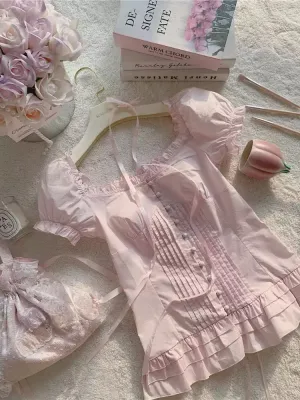 Lace Ribbon Puff Blouse