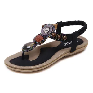 Ladies Summer Holiday Vintage Beads Elastic Band Sandals
