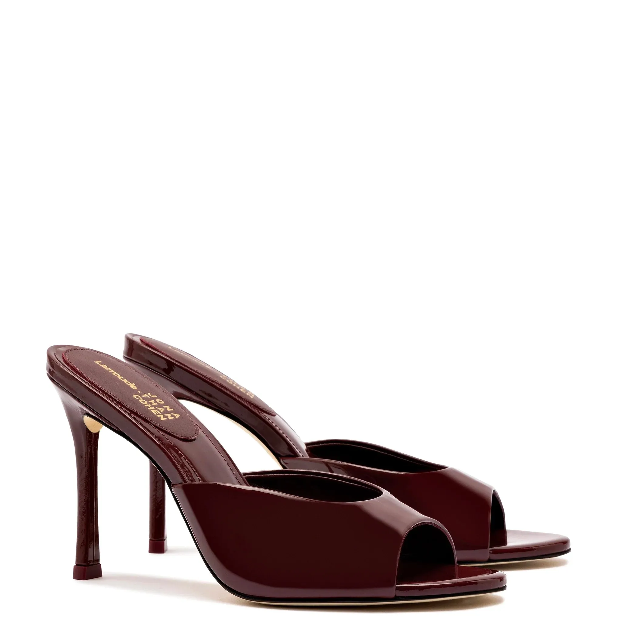 Larroude x Jonathan Cohen Mule In Burgundy Patent Leather