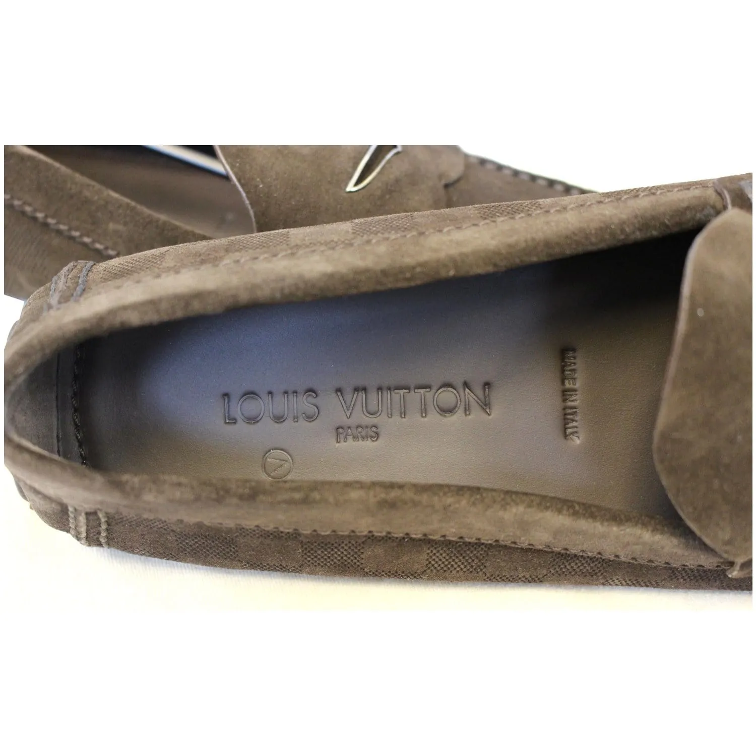 LOUIS VUITTON Embossed Suede Leather Moccasin Dark Brown Size 12 - 20% OFF